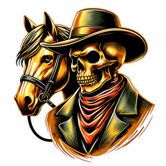 illustration design logo a golden skull and horse