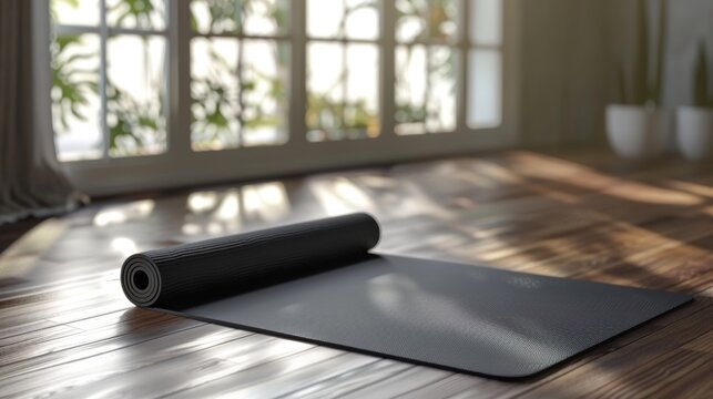Blank mockup of a highperformance yoga mat with a nonslip texture. .