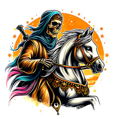 Fototapeta na wymiar illustration design logo a golden skull and horse