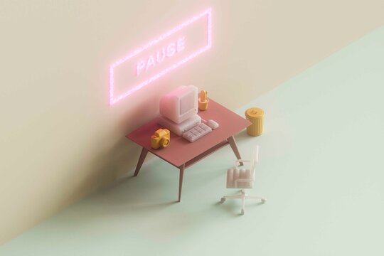 Neon Break Time at Minimalist Workstation