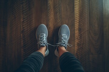 young runner tying her shoelaces, shoe top view, runner shoe, runner leg and shoes, a runner shoes