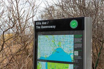 Fototapeta premium City of Toronto Bike Share station location kiosk and map at Ellis Avenue and The Queensway near High Park