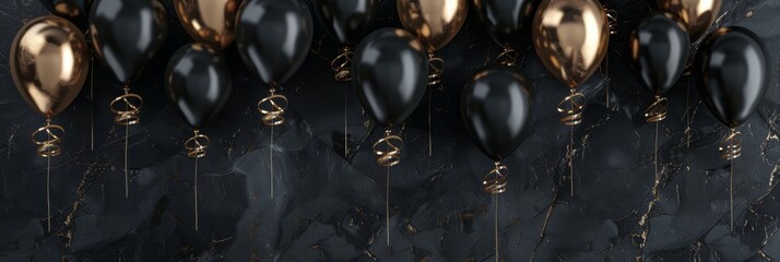 Black Gold Balloon Mockup, Black Friday Banner, Balloons Texture Background with Copy Space - obrazy, fototapety, plakaty
