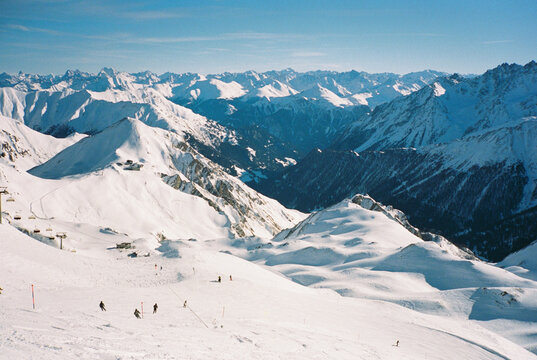 Landscape of snowy mountains and slopes 