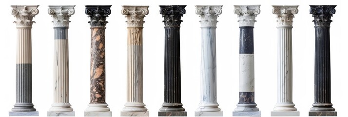Stone Pillars Set Isolated, Old Roman Columns, Marble Greek Pillar, Rome Greece Architecture - obrazy, fototapety, plakaty