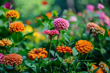 : A summer flowers background with a focus on the contrast between the flowers and the foliage.