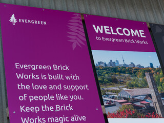 Fototapeta premium welcome sign at Evergreen Brick Works in Toronto, Canada