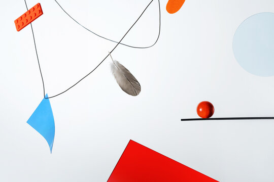 Abstract modern still life with geometric shapes on white background