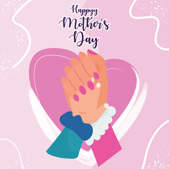 Mother's Day,Mother and child hands illustrated on pink background with heart,Best Mom ever greeting card,Lovely hand drawn Mother's Day designs