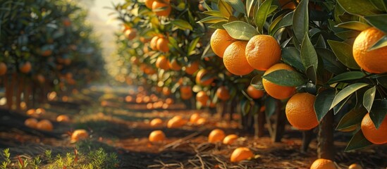 Lush Orange Grove Abundant With Ripe Oranges