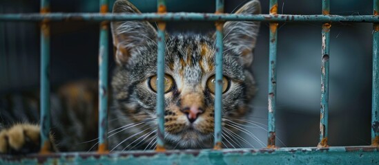 Cat Peering Through Cage Bars