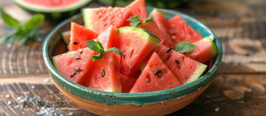 Refreshing Watermelon Slices and Mint Bowl