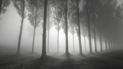 Twilight dreams: silhouettes of lost trees in the fog