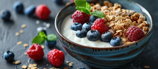 Nutritious Bowl of Yogurt With Berries and Granola
