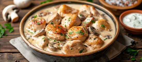 Bowl With Chicken and Mushroom Soup