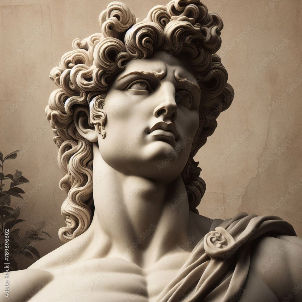 Wall mural portrait of a plaster statue of apollo isolated on black. gypsum statue of apollo's bust. greek god  - Wall murals