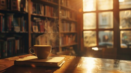 Defocused nostalgia at Coffee and Classics As you gaze past the hazy bookshelves the warm glow of a freshly brewed cup of coffee evokes feelings of comfort and fond memories of old .