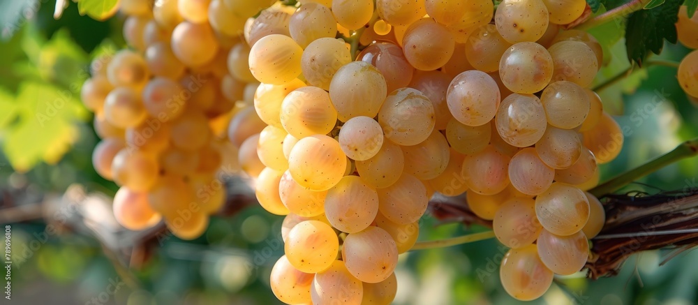 Poster cluster of grapes hanging from tree