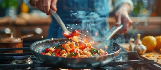 Person Cooking Food on Stove