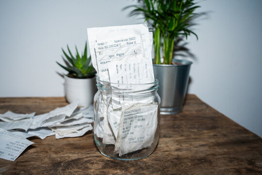 Desk With A Jar With Receipts.