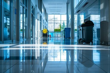 professional industrial cleaning of public building janitorial services commercial photography - obrazy, fototapety, plakaty
