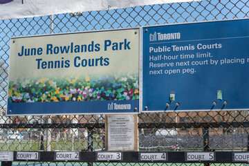 Fototapeta premium signage at June Rowlands Park located at 220 Davisville Avenue in Toronto, Canada