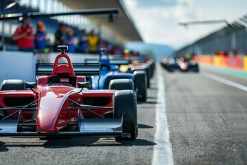 Obraz premium racing cars aligned on circuit formation lap motorsport event
