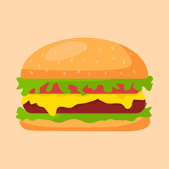 Cartoon burger, fast food, vector illustration