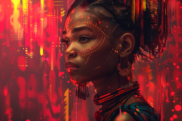 Black Futuristic Woman Wearing Traditional Clothing