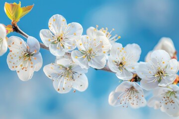 white cherry blossom flower or white sakura with blue sky background