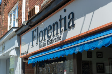 Fototapeta premium exterior sign of Florentia, an Italian restaurant, located at 579 Mount Pleasant Road in Toronto, Canada
