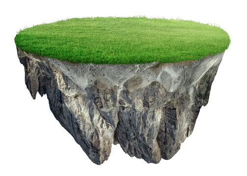 3D floating land png sticker on transparent background