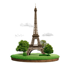 Eiffel Tower png, floating island remixed media, fantasy art, transparent background