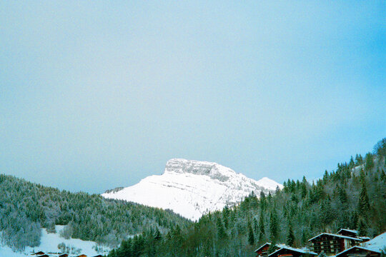 Analog image of a snowy mountain in France