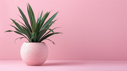 Green potted plant against pink backdrop