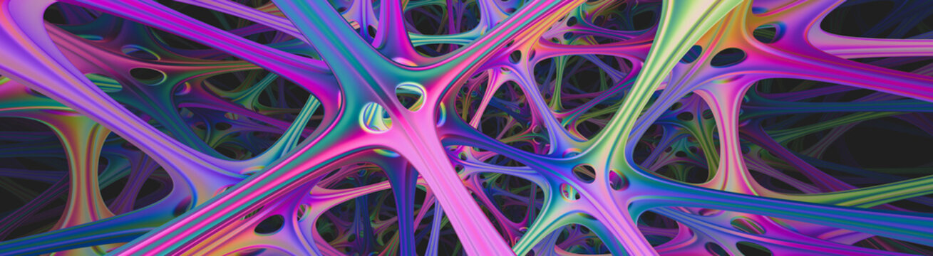 A bright geometric fractal in a dark space.