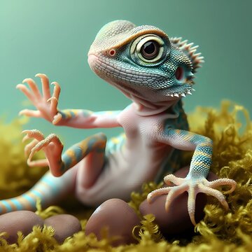 baby lizard,cute,cute,animal,reptile,play,generative ai