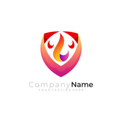 Shield logo and flame design vector, security design