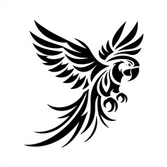 cockatoo; macaw; parrot in modern tribal tattoo, abstract line art of animals, minimalist contour. Vector