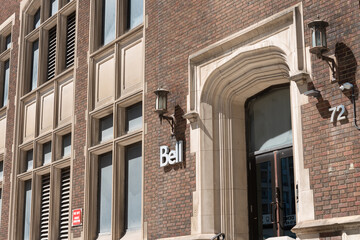 Fototapeta premium exterior facade and entrance to property at 72 Eglinton Avenue East (Bell Canada) in Toronto, Canada