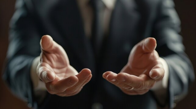 A politician gestures confidently with both hands using their body language as a tool to convince their opponents. .