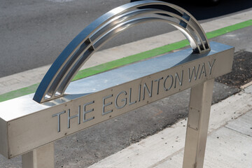 Fototapeta premium The Eglinton Way outdoor sign located on Eglinton Avenue West (near Oriole Parkway?) in Toronto, Canada (north facing side)