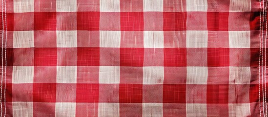 Texture of a red traditional checkered tablecloth with space for text, serving as a background.