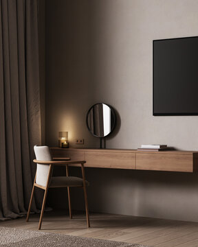 Hotel room interior concept, 3d rendering