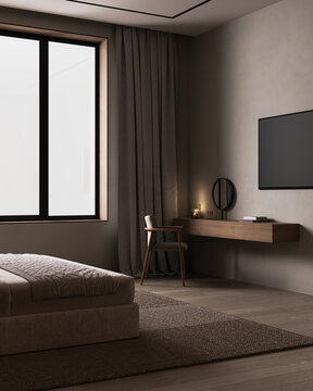 Modern hotel bedroom interior, 3d rendering