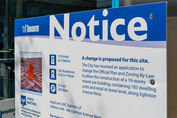 Obraz premium City of Toronto proposed change sign near 444-466 Eglinton Avenue West in Toronto, Canada