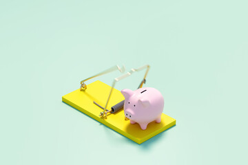 Money savings piggy bank trap 3D conceptual image