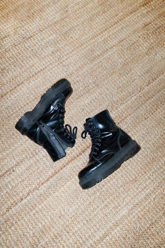 Platform leather army boots with hard direct flashlight
