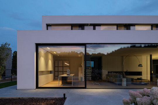 contemporary house at dusk
