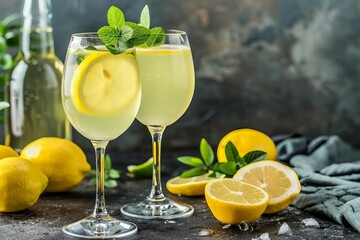refreshing homemade limoncello spritz cocktail with sparkling wine and lemon garnish